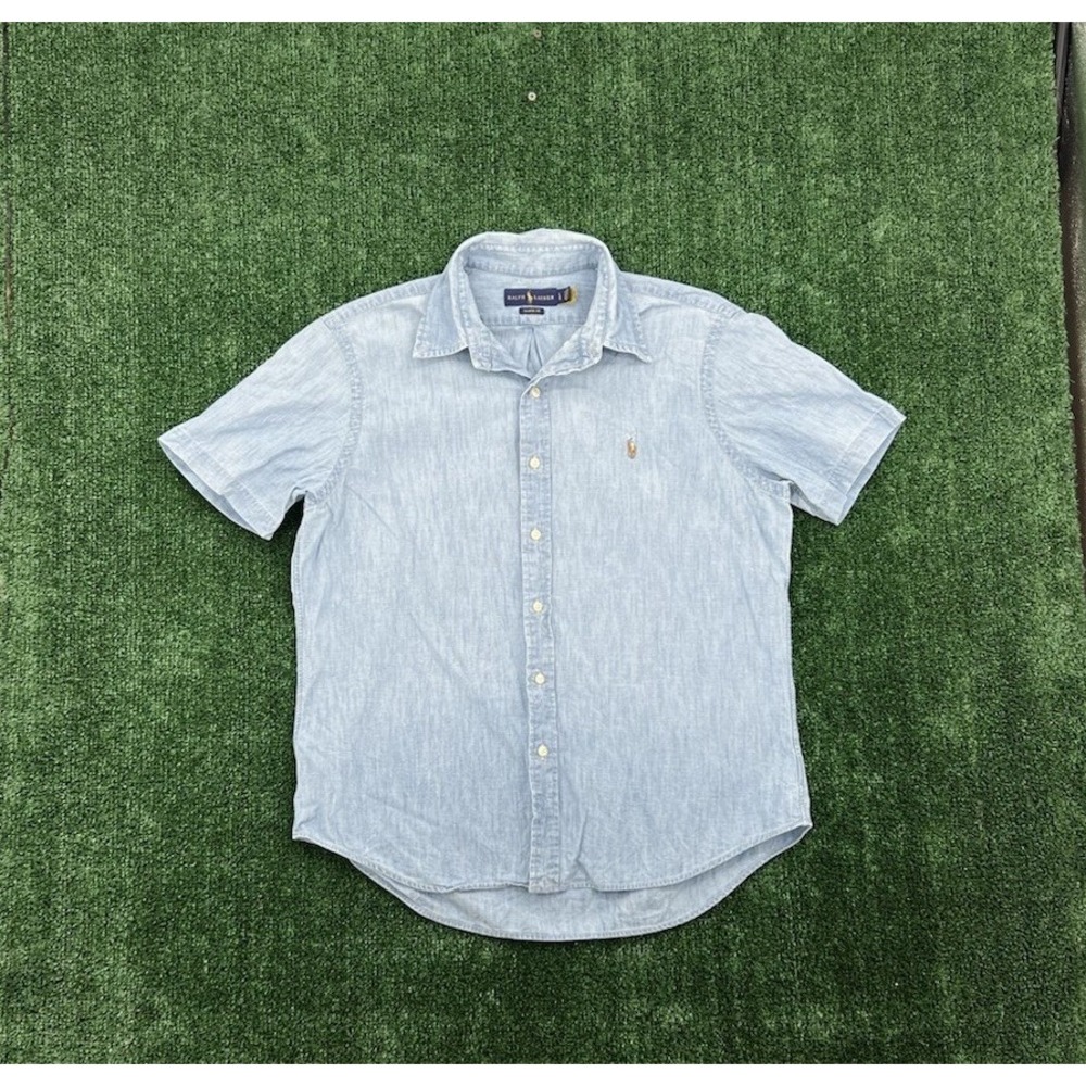 Polo Ralph Lauren Men's Large Chambray Short Sleeve Button Denim Flesh Pony